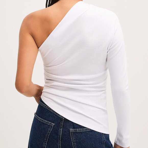 One Shoulder Draped Longsleeve White - Picture 2 of 2
